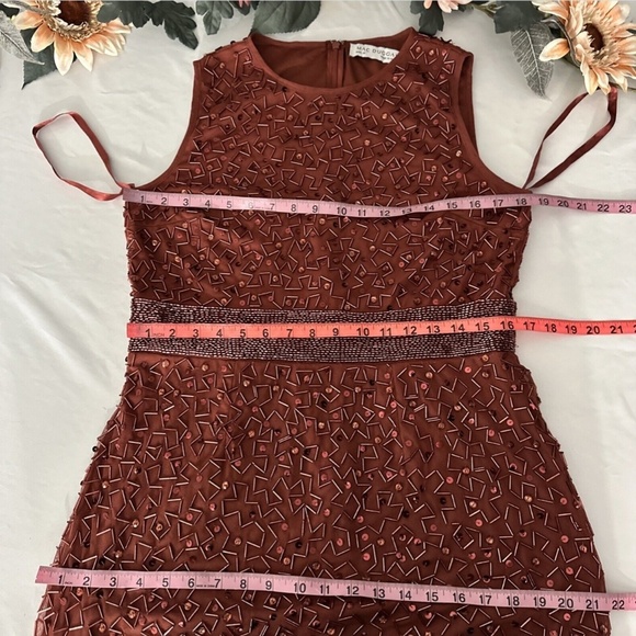 NEW $398 Mac Duggal [ 10 ] Geometric Beaded Midi Cocktail Dress in Brick‎ - Picture 3 of 14